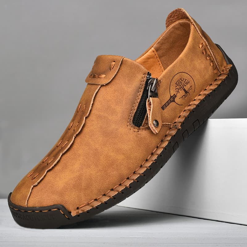 In Stock Cross-Border New Style Slip-On Casual Shoes for Men, Large Size Zipper Leather Shoes, Foreign Trade Large Size Handmade Loafer Shoes