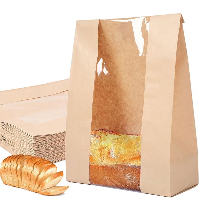 Window Toast Bread Packaging Bag 450g Kraft Paper Bag Slice Self-Sealing Toast Food Baking Packaging Bag