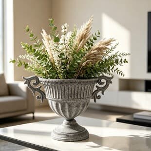 American Country Vintage Flower Pot Garden Balcony Decoration Metal Green Plant Pot Antique Ash Gray High-Leg Flower Vase Decoration