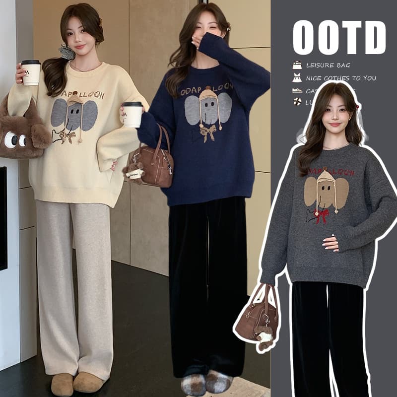 2025 Temperament Autumn/Winter New Versatile Maternity Korean Style Pullover Sweater, Soft Lazy Cute Loose Knit