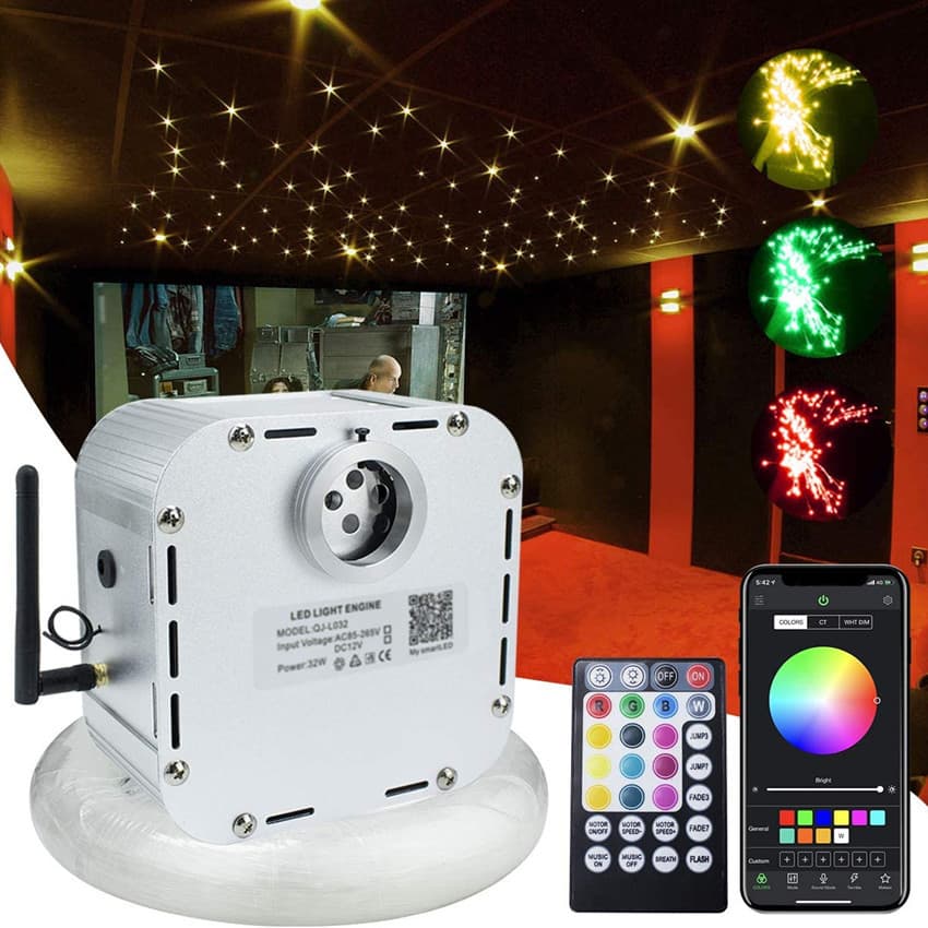 32W Twinkling Fiber Optic Light Source Kit with Fiber Optic Cables for Home Theater, Cinema Room, Ceiling Decoration, Starry Sky Ceiling, Starlight Set