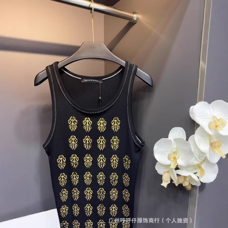2025 Summer New American Retro Hot Girl Gold Foil Print Logo Slimming Bodycon Dress Women's