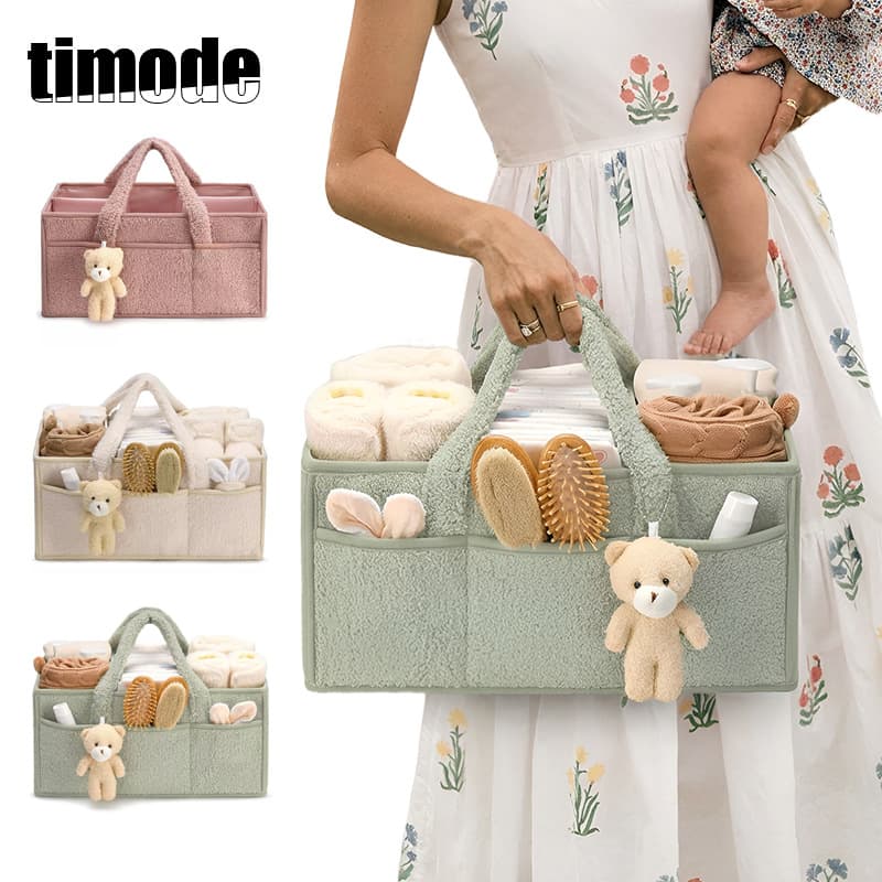 Baby Diaper Storage Basket, Large-Capacity Felt Diaper Bag, Portable Handheld Multifunctional Baby Travel Organizer