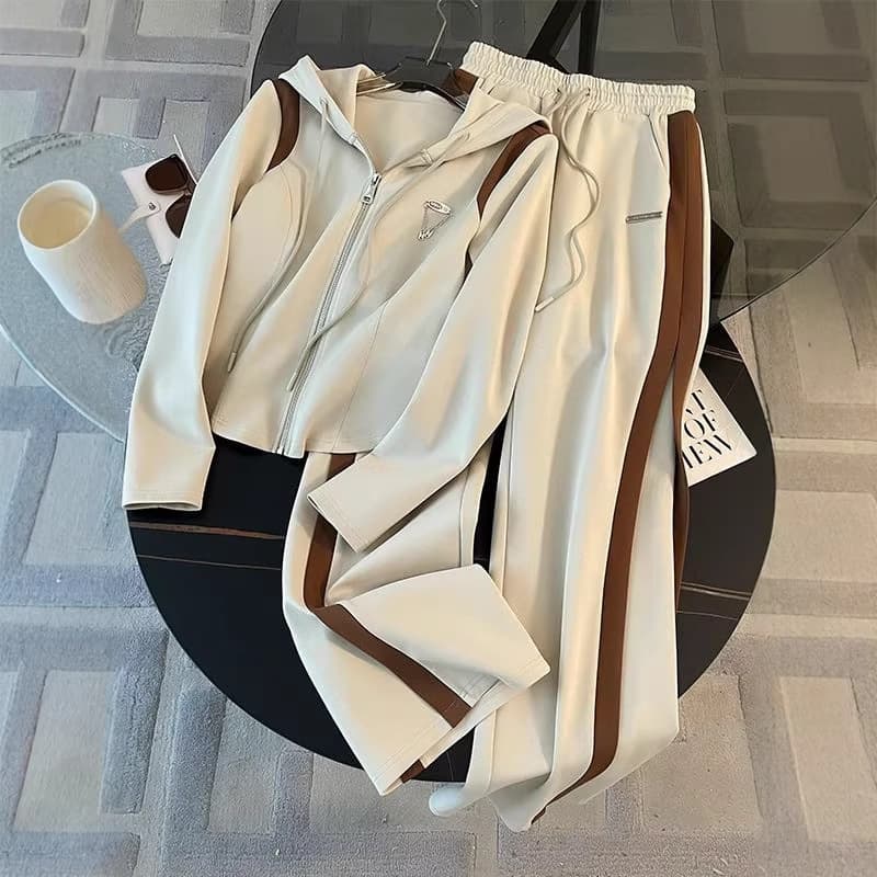 Cross-border Casual Sportswear Set 2026 Slim Fit New Hooded Top Fashion Zipper Jacket Wide Leg Pants Two-Piece Set