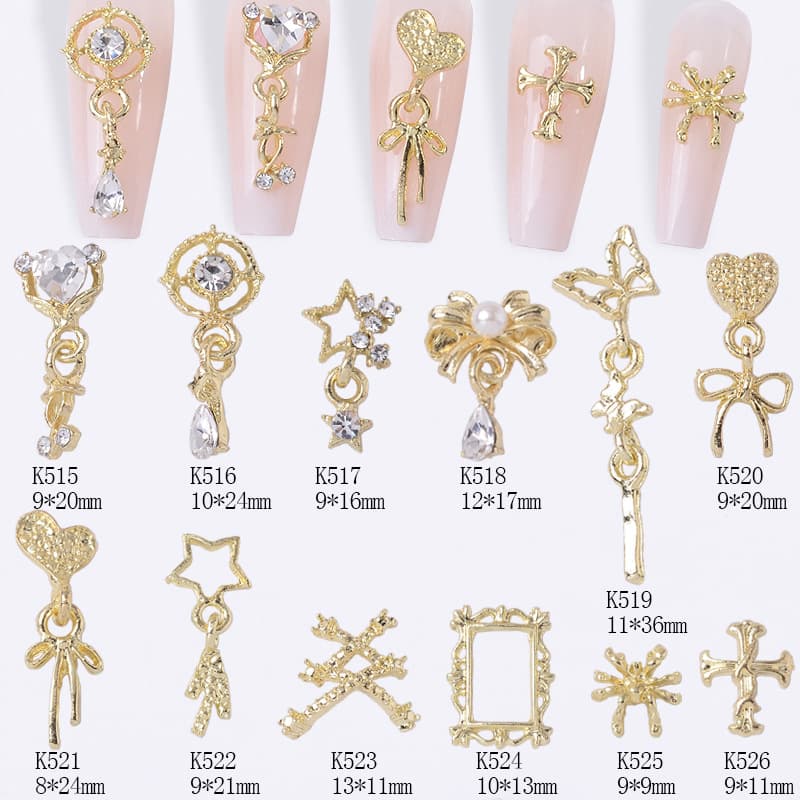 New manicure alloy jewelry chain love bow high luxury gold wearable nail accessories tassels ready for wholesale