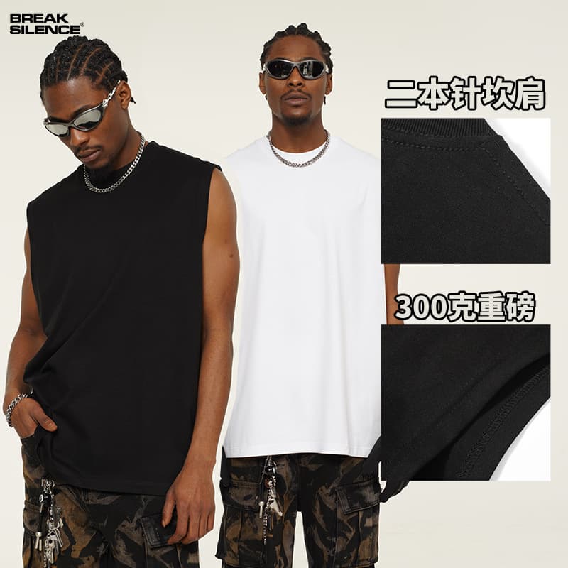 BreakSilence 300g Double-Yarn Heavyweight Vest Tank Top for Men and Women, 100% Cotton, Trendy Brand Style, Cross-Border Ecommerce