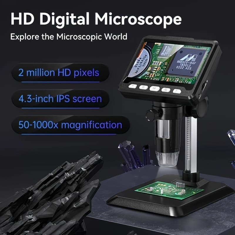 2026 New Cross-border Drop Shipping 4.3-Inch Digital Microscope with 8 LEDs, 1000x Real-Time Display