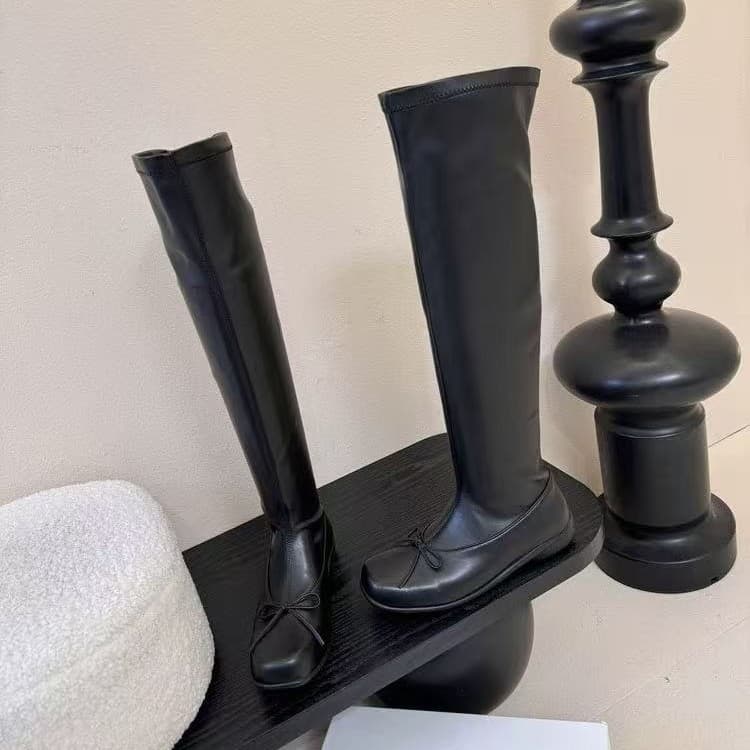2026 Autumn/Winter Genuine Leather Stretch Boots for Women, Leg-Lengthening and Slimming, Bow-Knot Over-The-Knee Boots, Slim Boots, Riding Boots