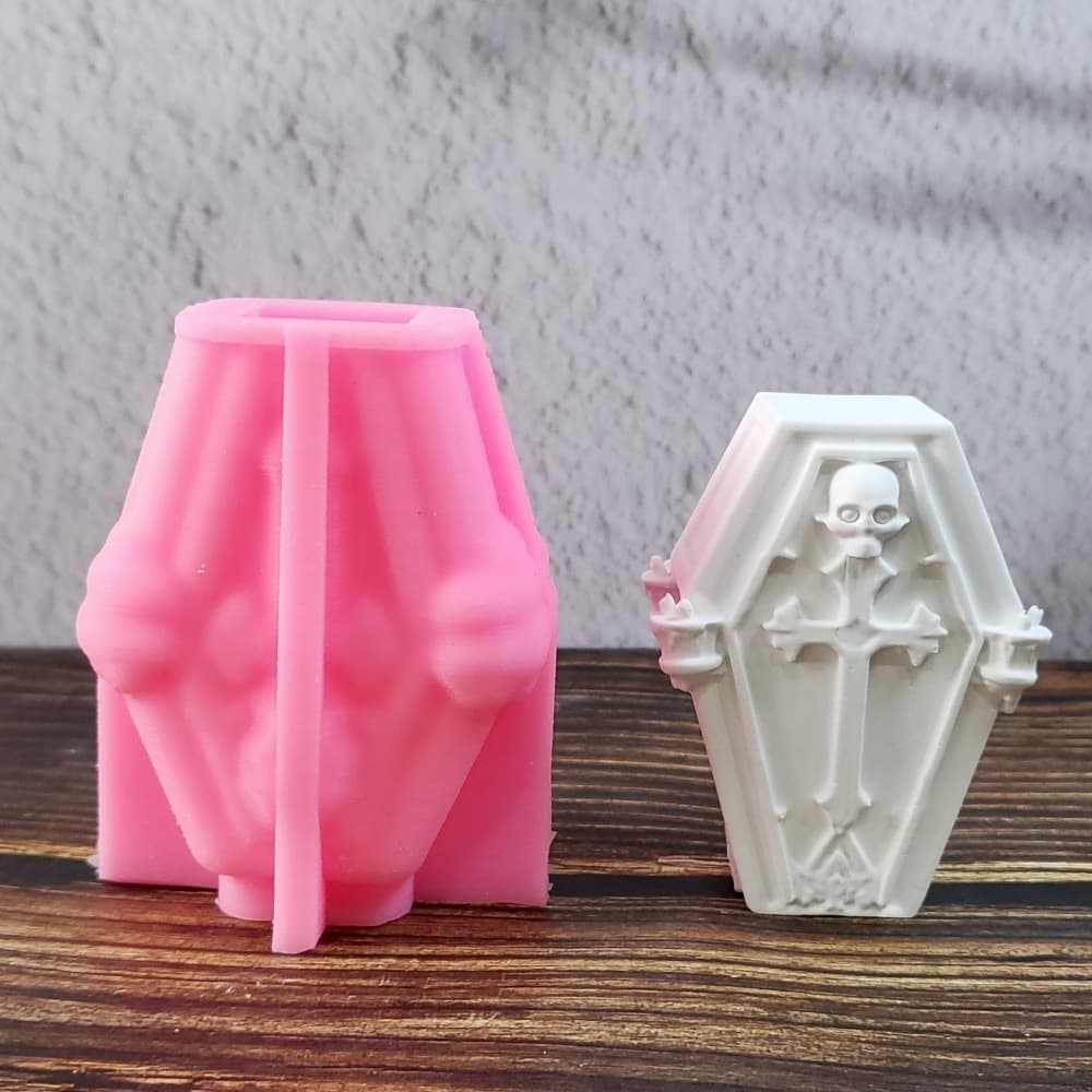 Coffin Ornament Candle Plaster DIY Plaster Ornament Candle Holder Silicone Mold W1066