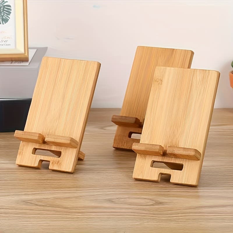 Bamboo Phone Stand in Stock, Creative Natural Bamboo Wood Phone Holder, Simple and Minimalist Binge-Watching Essential, Custom School LOGO