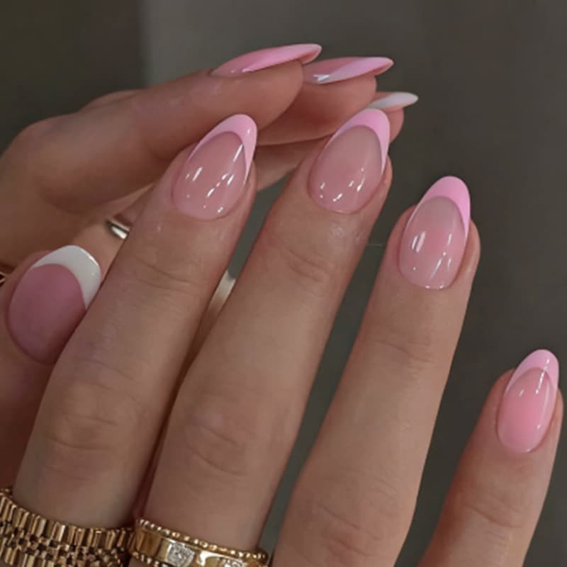 Ins-style Pink French Nail Tips Gradient Almond Press-On Nails High-Quality Fake Nails Finished Manicure