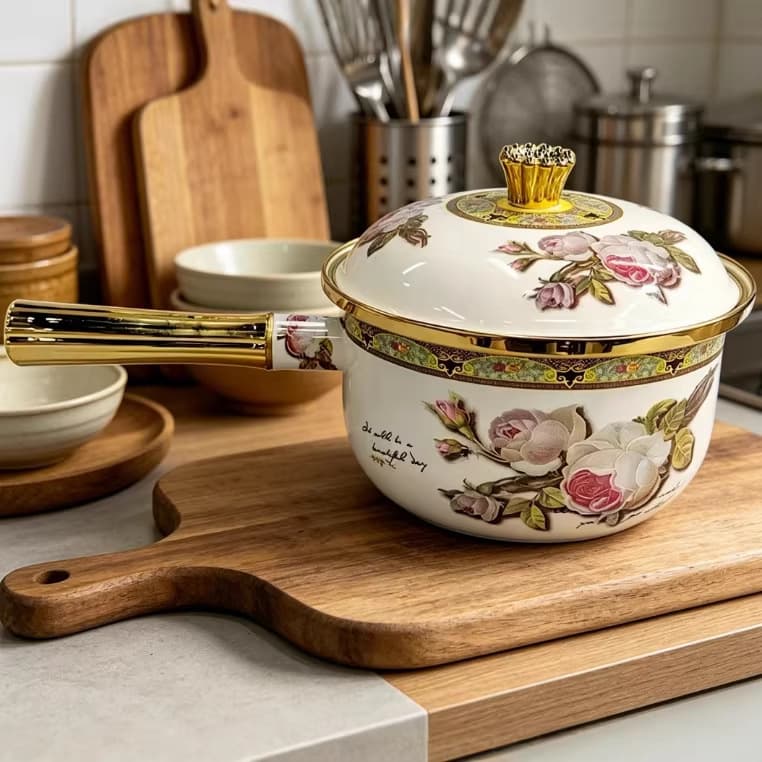 Enameled Cast Iron Milk Pot, Single-Handle Saucepan, Thickened Baby Food Cooker with Lid, Trendy Extra-Thick