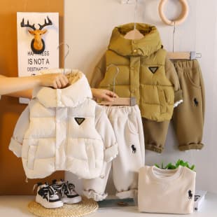 2025 New Style Kids Winter Warm Baby Boys Thickened Fleece-Lined Hooded Vest Wholesale