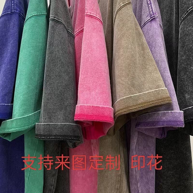 Washed Vintage Short Sleeve T-Shirt Oversize Loose Fit Men's European And American Style Cotton Casual Round Neck Tee