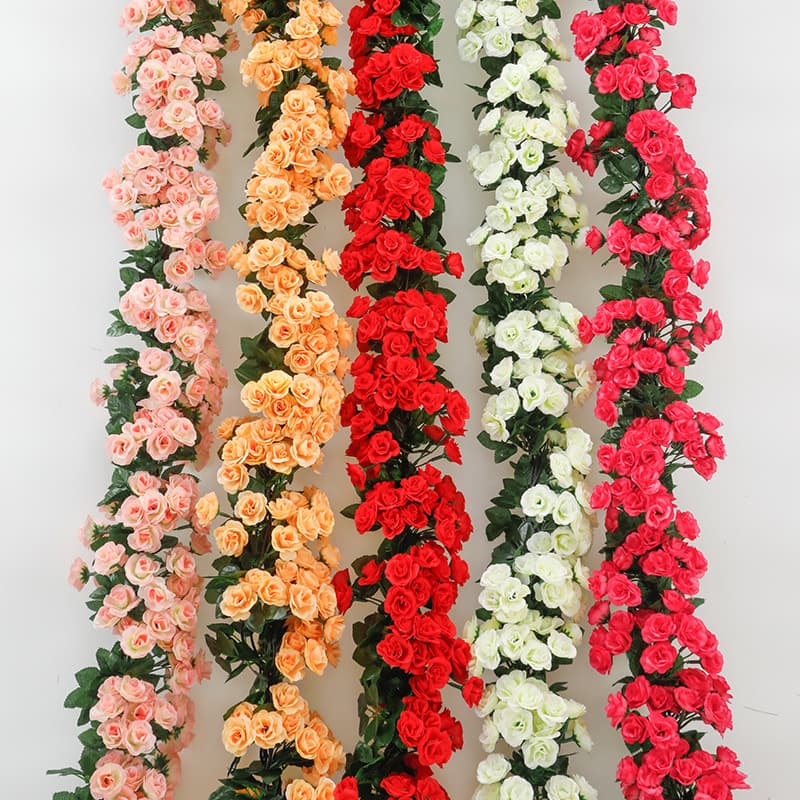 Cross-border Hot Selling Artificial Rose Vine Arch Decoration Fake Flower Vines for Air Conditioner Pipe Cover