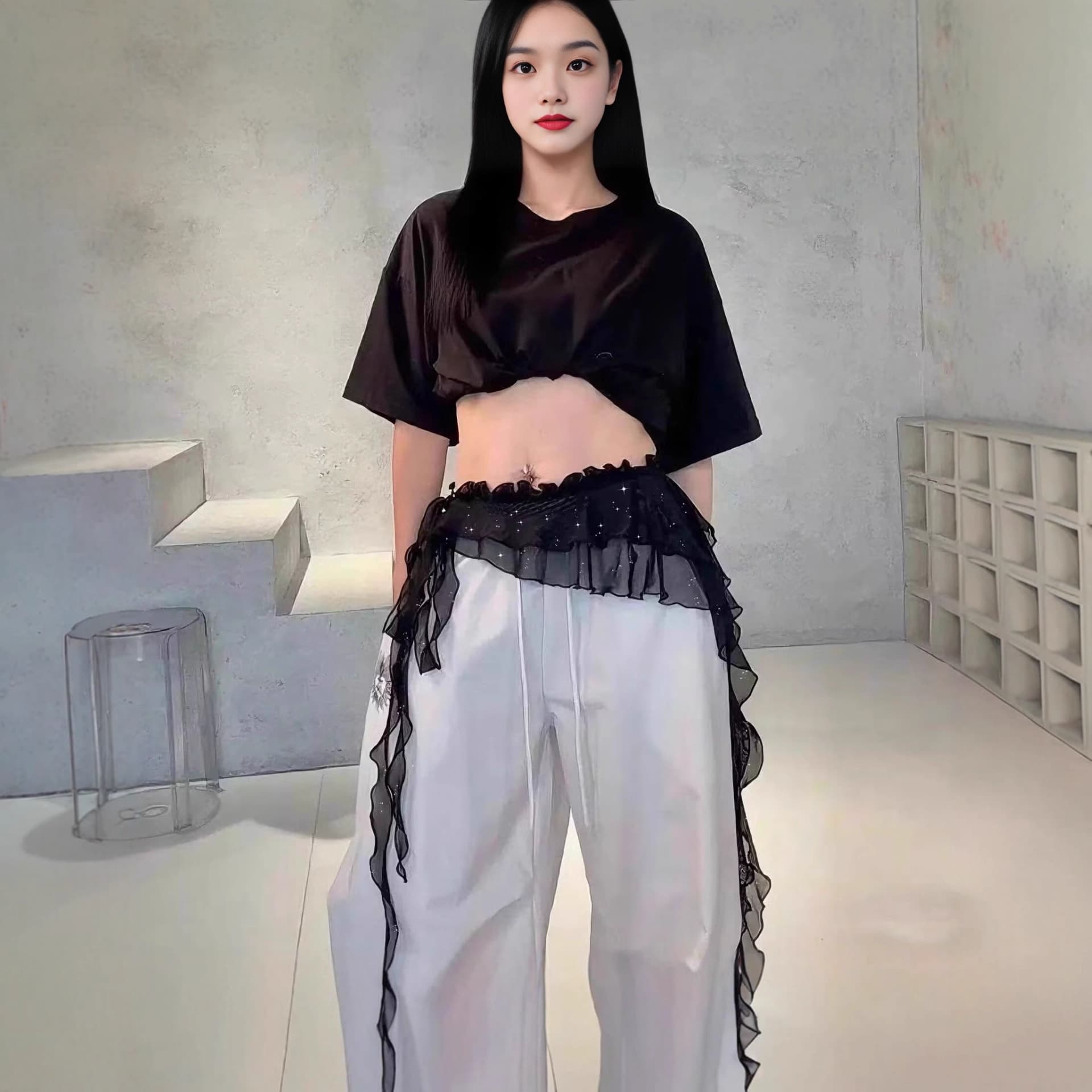 Jazz dance niche ruffled butt curtain hip-hop trendy brand elegant tassels stacked waist and American belly dance accessories