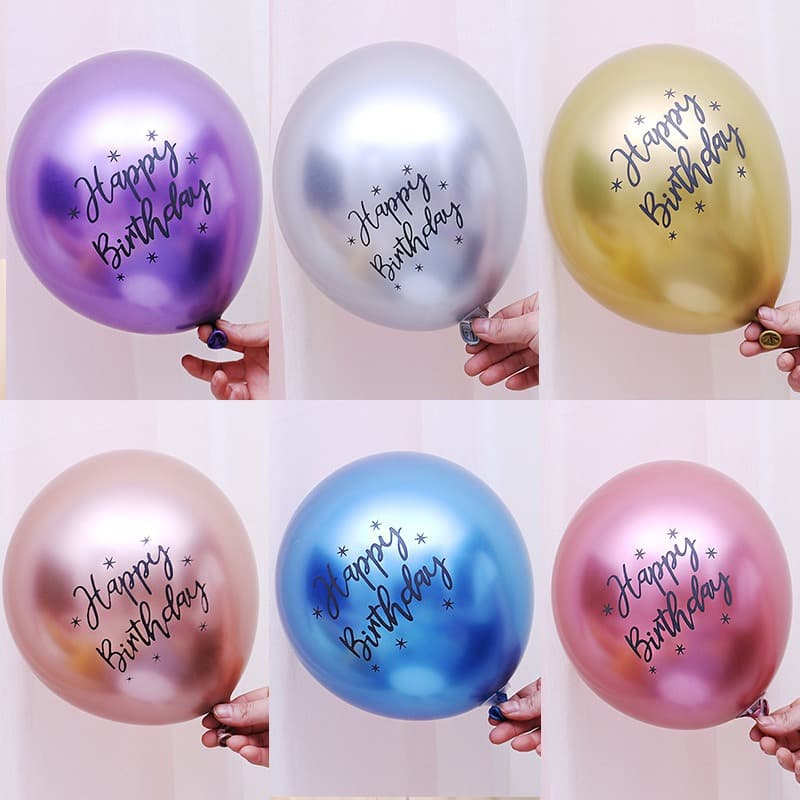 12-inch 2.8g Chrome Latex Balloon with Happy Birthday Print, Metallic Balloon for Birthday Party Decoration
