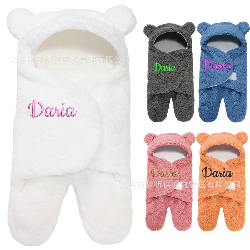 Cross-Border Embroidered Autumn/Winter Thickened Baby Sleeping Bag, Split-Leg Fleece Sleeping Bag for Newborns, Anti-Kick Blanket