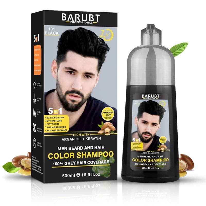 Cross-border BARUBT Black Hair Dye Shampoo Ammonia-Free Gentle Moroccan Oil Keratin Gray Hair Coverage 500ml