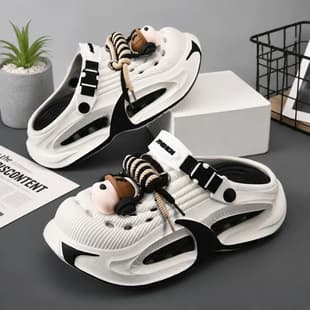 Fashionable Headphone Dog Men's Summer Slides, Croc-Style Sandals, Outdoor Sports 2-in-1 Beach Shoes