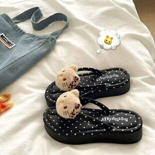Cartoon Flip Flops for Women, Summer Outdoor Wear, Soft Sole Beach, Polka Dot Platform Thick Sole Slippers, Beach Wholesale