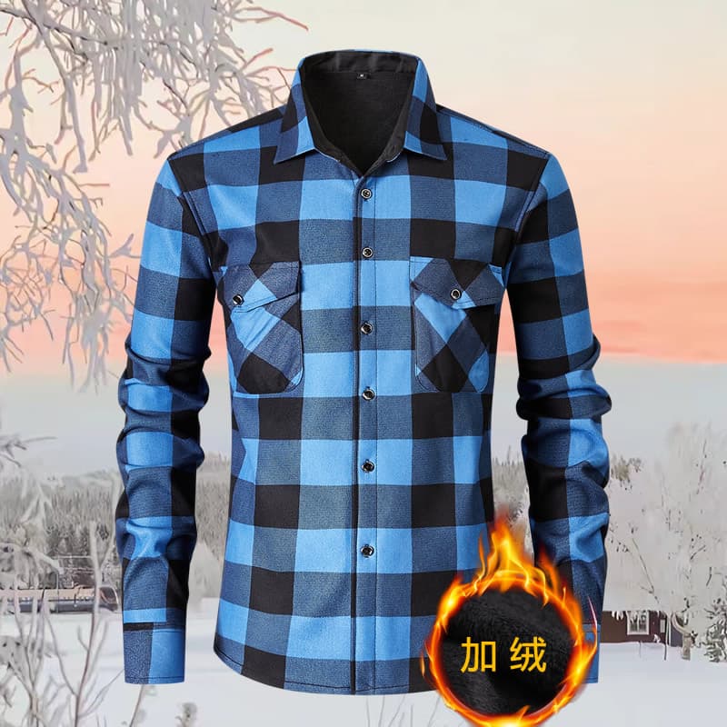 Cross-border Supply - Fleece-Lined Plaid Shirt Men's Long Sleeve Cardigan Checkered Jacket Casual Shirt Source Factory