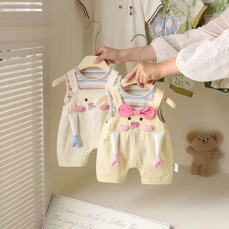 Baby Summer Romper Set for Boys and Girls, Trendy and Adorable Wide Shoulder Strap Bodysuit, Thin Style Two-Piece Set