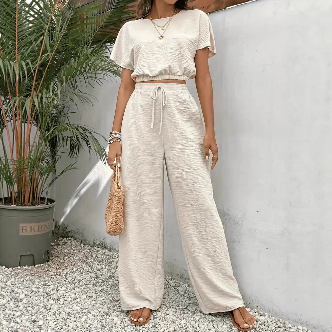 Popular organic cotton women's casual suit women's top + pants organic cotton casual suit
