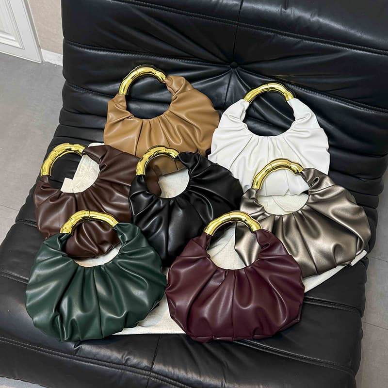 New Bag Solid Color PU Cloud Bag Fashionable Pleated Niche Design Handbag Elegant Women's Evening Bag