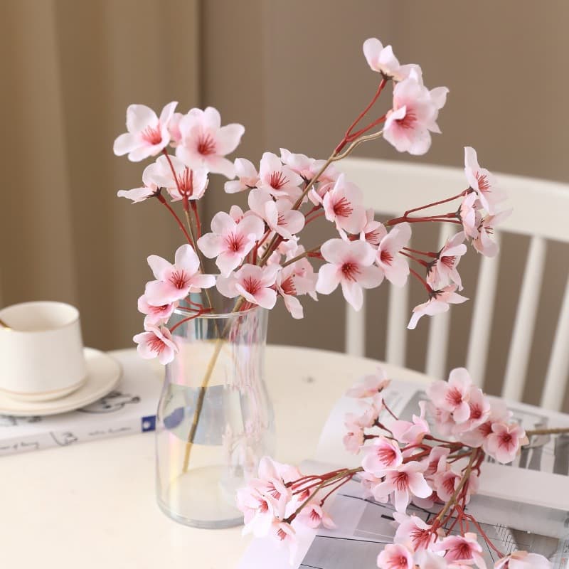 Artificial Peach Blossom Short Branch Silk Flowers Spring Wedding Decoration Home Decor Fake Flowers Cherry Blossom Artificial Flowers Wholesale