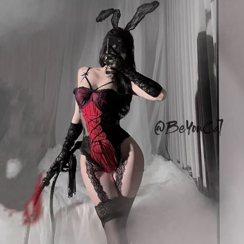 Fanfu Ruosi sexy lingerie, female sexy one-piece temptation pajamas, passionate open crotch, no-take-off pajamas uniform set