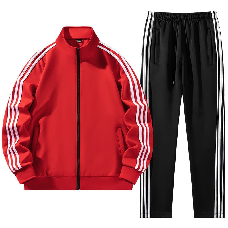 Casual Sport Suit for Men and Women with Three Stripes, Loose Sports Jacket and Pants Two-Piece Set, Customizable with Printed or Embroidered Logo