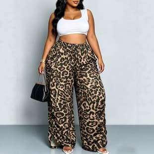 2026 Summer New Leopard Print Wide Leg Pants with Elastic Waist and Drawstring, Fashionable and Versatile Casual Trousers for European and American Cross-Border Market