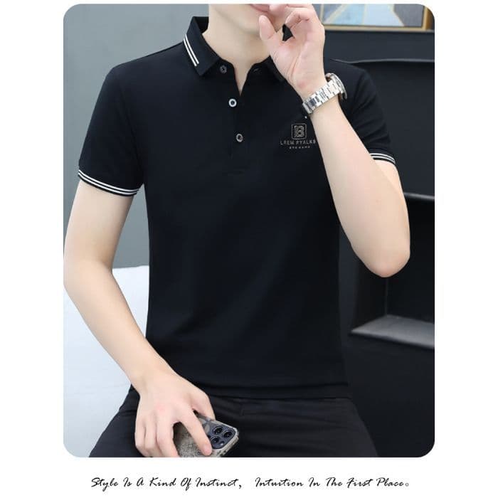 Summer Short Sleeve Men's Thin Ice Silk Cotton Polo Shirt Casual Turn-Down Collar Undershirt