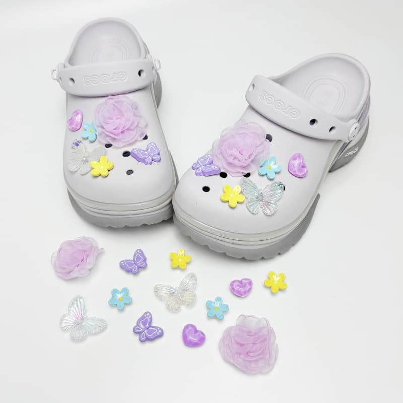 2026 New Purple Mist Rose Butterfly Compatible with Little Dolphin Croc Charms Girly Sandals DIY Accessories