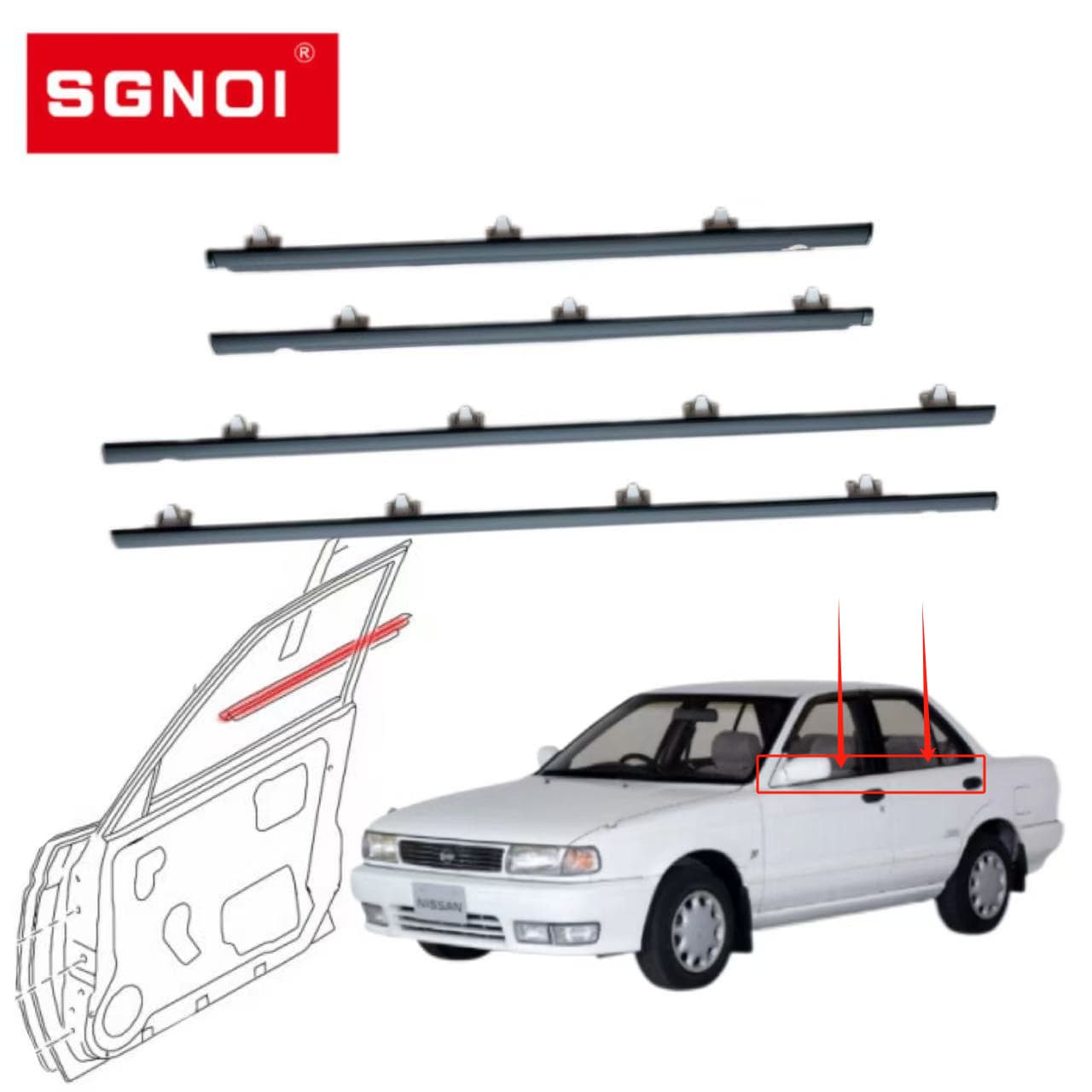 For Nissan Sentra Sunny B13 car door window glass outer weatherstrip 80820-50Y01 80821-50Y01