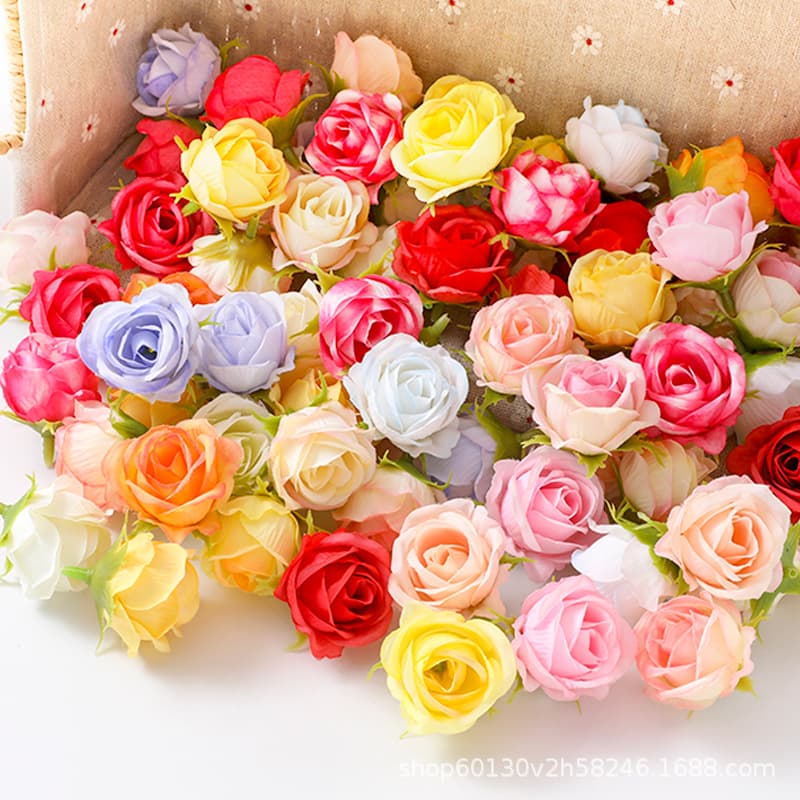 Cross-border Small Rose Flower Heads DIY Materials Buds Artificial Flower Wedding Arrangement Simulation Flower Props