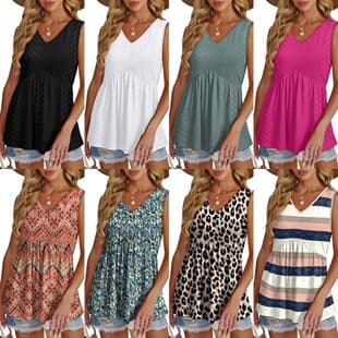 Cross-Border Women's Vest 2025 Flowing Ruffle Top Elegant Sleeveless V-Neck Babydoll 2025 New