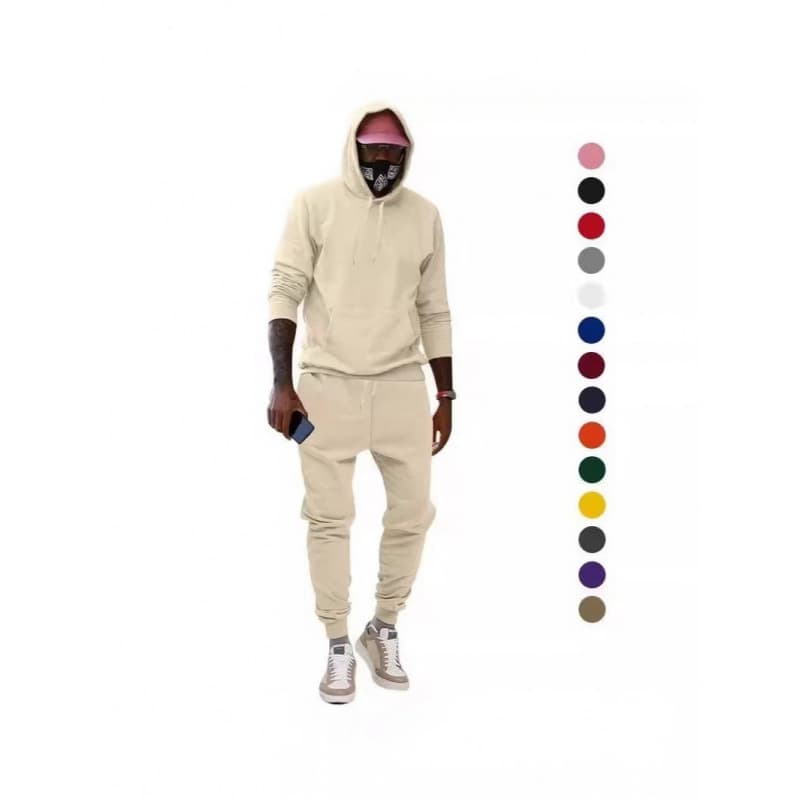 Cross-border European Size Hooded Fleece Sweatshirt Set, European and American Sports Casual Solid Color Two-Piece Set for Men, Loose Fit Sportswear