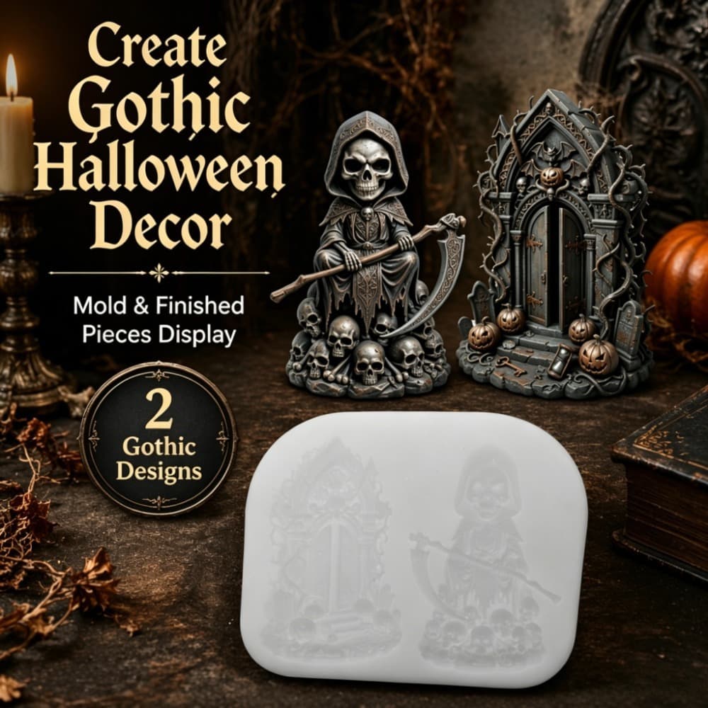 Gothic Death Double Silicone Mold Halloween Vintage Relief Door DIY Resin Decoration Handcraft Mold