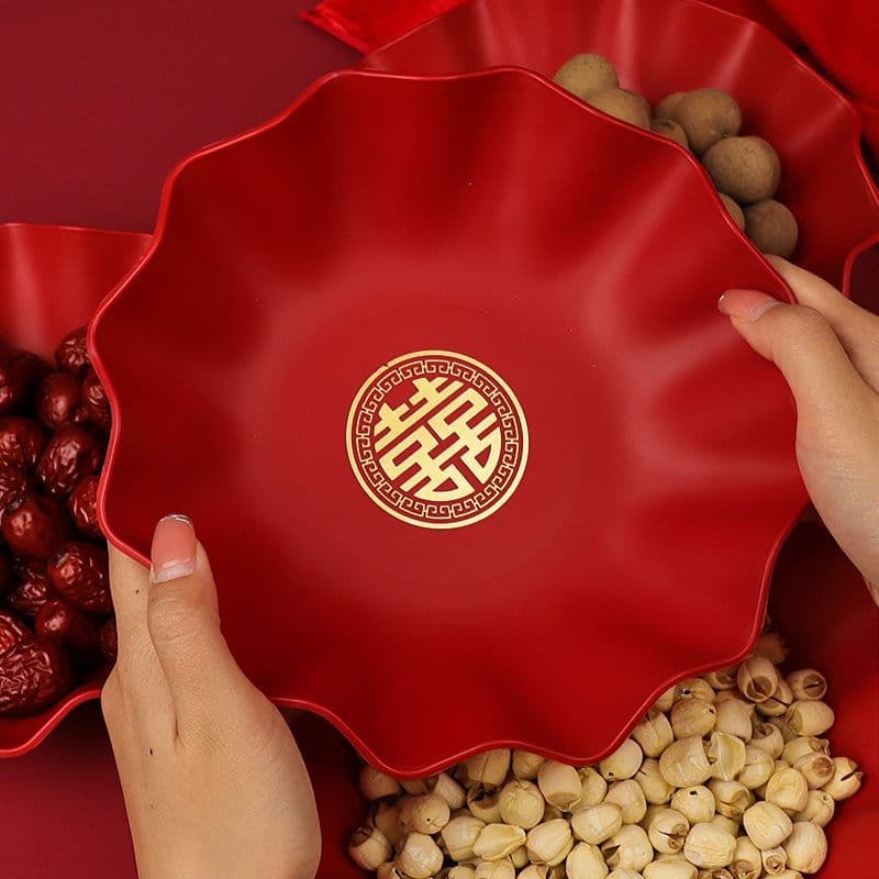 Wedding fruit plate, wedding candy plate, engagement ornaments, wedding supplies, red wedding living room decoration tray, wedding plate