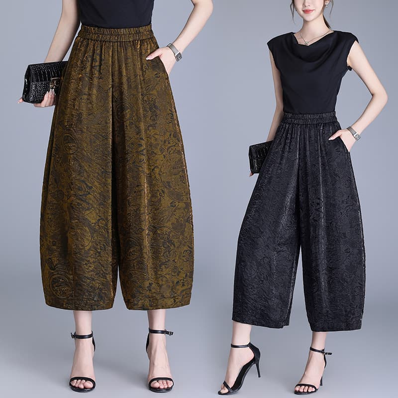 ynl8159 Fashion Chinese Style Jacquard Cocoon Wide-Leg Pants Women 2026 Summer New Loose Casual Ankle-Length Tulip Pants
