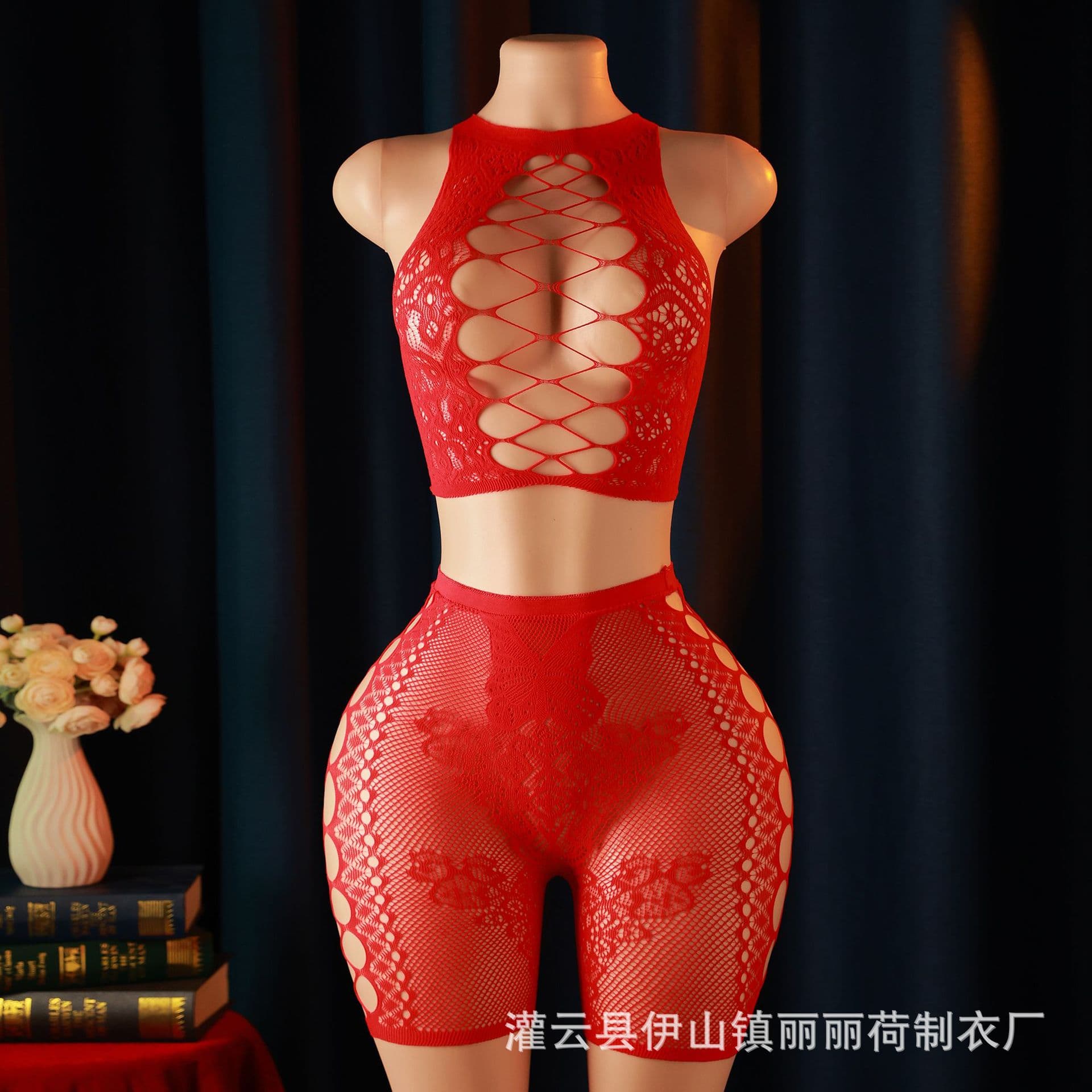 European and American sexy lingerie, jacquard, sexy mesh, hollow see-through bandeau, hip skirt, cross-border tight-fitting European and American style pajamas