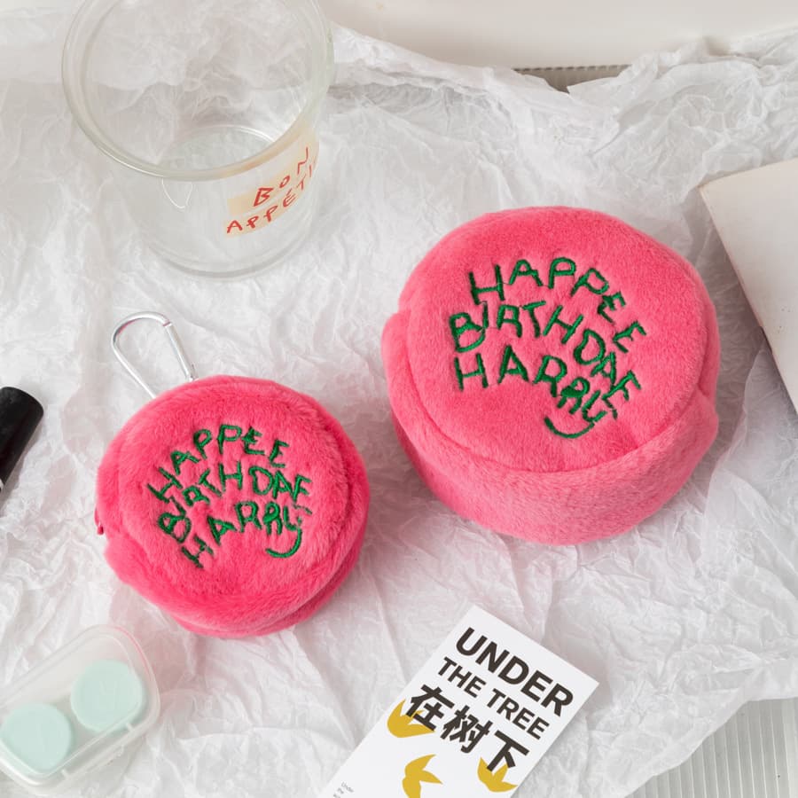 Korean Style Round Coin Purse Girl Pink Plush Cake Bag Student Schoolbag Pendant Bag Earphone Key Case