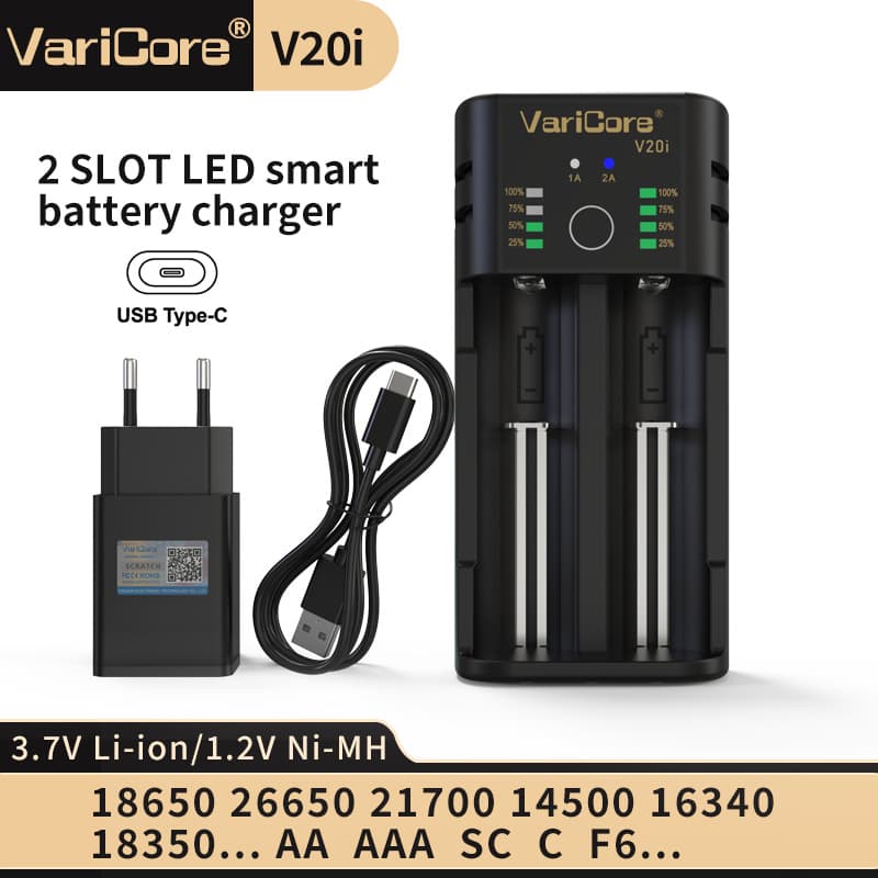 VariCore V20i 18650 AA AAA 3.7V 1.2V Dual Slot LED Smart Battery Charger
