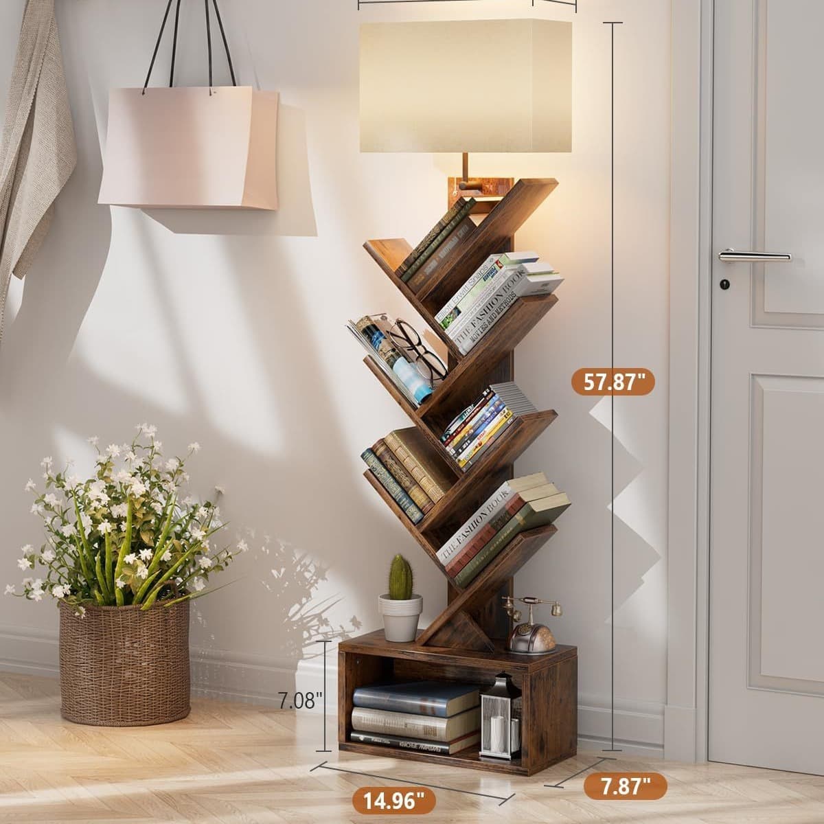 Bookshelf lamp, floor lamp, 6-tier shelving unit, tree-shaped storage lamp, source factory, exported to Amazon, TK, TEMU