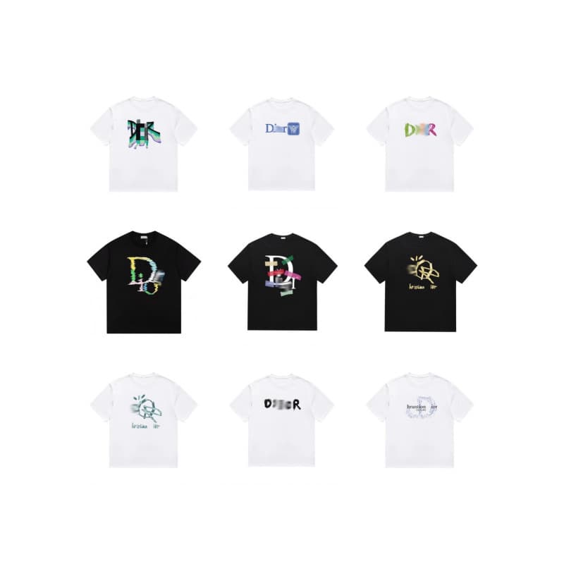 High-Quality Cd Brand Sand Art Letter Print Pure Cotton Short-Sleeve T-Shirt for Men and Women, Loose Casual Solid Color Base Shirt
