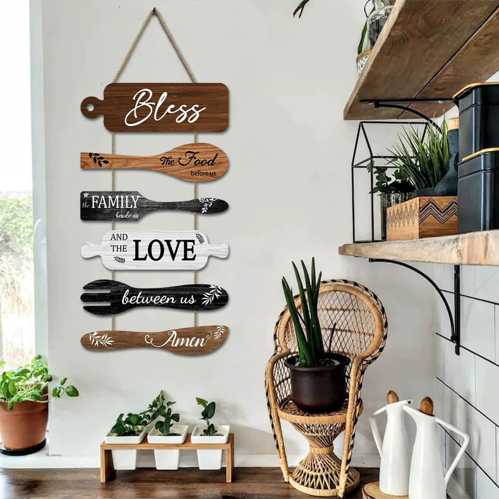 Kitchen Decorative Wall Hanging Sign, Rustic Wall Art Display Board, Knife and Fork Shaped Kitchen Decor