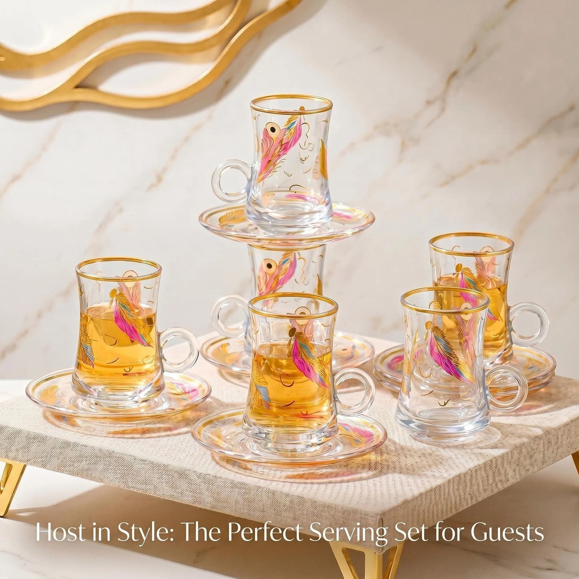 European Turkish characteristic pattern gold household black tea cup and saucer glass coffee gift cup and saucer set afternoon tea