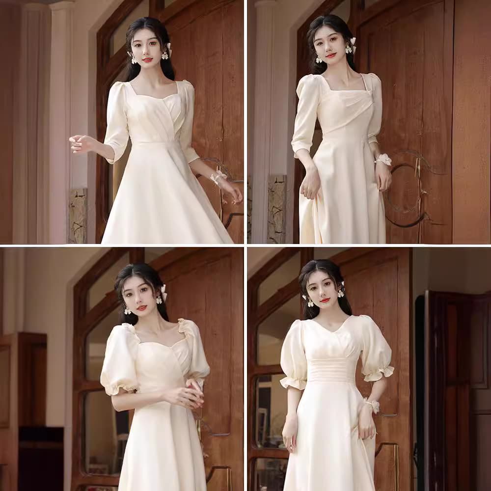 Champagne Bridesmaid Dress 2025 New Style Satin High-End Wedding Party Graduation Dress for Women